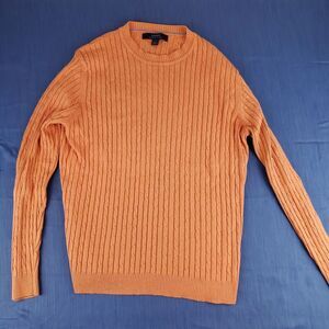 Express Woman Sweater Sz L Silk Cashmere Orange Cable Knit Long Sleeve Crew Neck